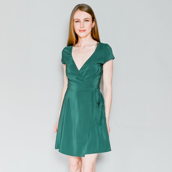 Amanda Uprichard Dresses & Skirts - 428. AMANDA UPRICHARD Green Wrap Silk Dress NWOT